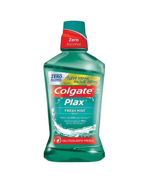 ENXAGUANTE BUCAL COLGATE PLAX FRESH MINT 500ML PAGUE 350ML