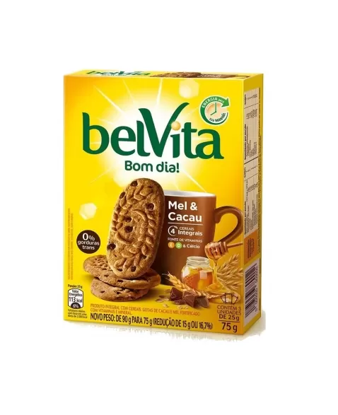 BISCOITO BELVITA MEL E CACAU 3 UNIDADES DE 25G