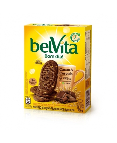 BISCOITO BELVITA CACAU CEREAIS 3UNIDADES DE 25G