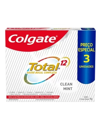 CREME DENTAL COLGATE TOTAL 12 CLEAN MINT 3 UNID 90G PREÇO ESPECIAL