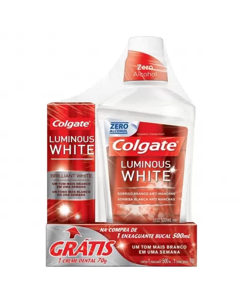 ENXAGUANTE BUCAL BRANQUEADOR COLGATE LUMINOUS WHITE 500ML GRÁTIS 1 CREME DENTAL 70G