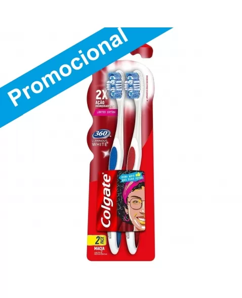 ESCOVA DENTAL COLGATE 360º LUMINOUS WHITE 2UNID PROMO LEVE 2 PAGUE 1