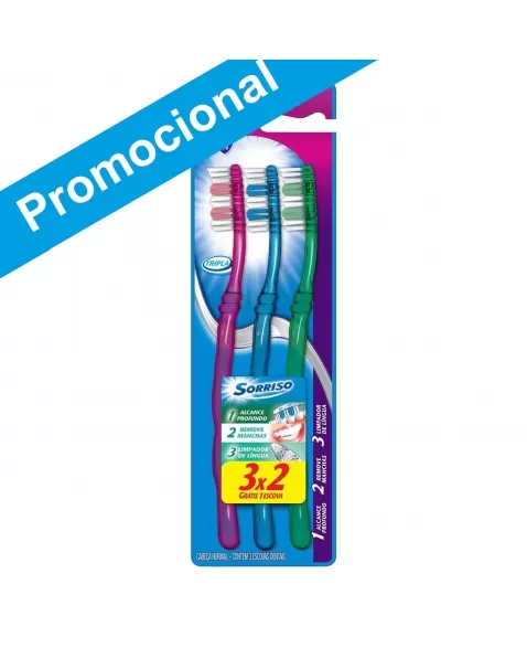 ESCOVA DENTAL SORRISO TRIPLA 1 2 3 3UNID PROMO LEVE 3 PAGUE 2