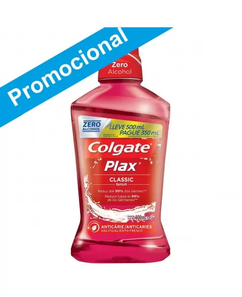 ENXAGUANTE BUCAL COLGATE PLAX CLASSIC LEVE 500ML PAGUE 350ML