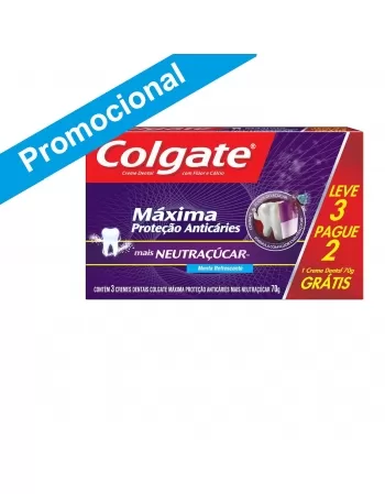 CREME DENTAL COLGATE MÁXIMA PROTEÇÃO ANTICÁRIES MAIS NEUTRAÇÚCAR 70G LEVE 3 PAGUE 2