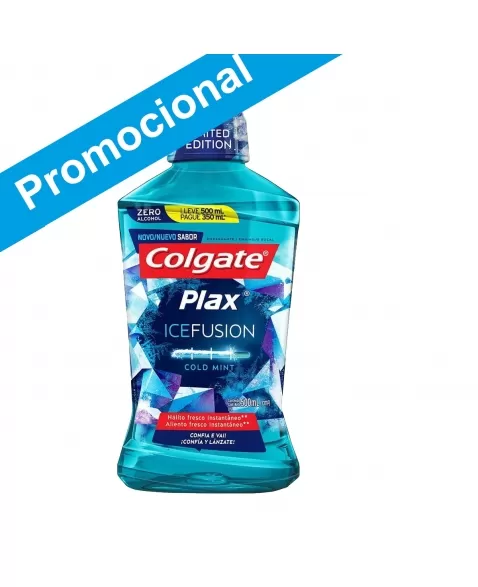 ENXAGUANTE BUCAL COLGATE PLAX ICE FUSION COLD MINT PROMO LEVE 500 PAGUE 300ML