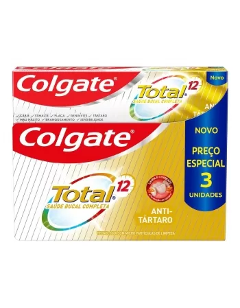 CREME DENTAL COLGATE TOTAL 12 ANTI TÁRTARO 3 UNIDADES 90G