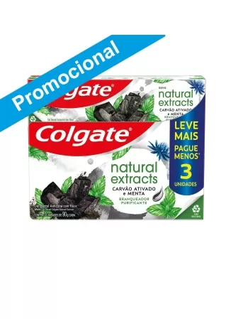 CREME DENTAL COLGATE NATURAL EXTRACTS CARVÃO ATIVADO 3 UNID 90G LEVE MAIS PAGUE MENOS