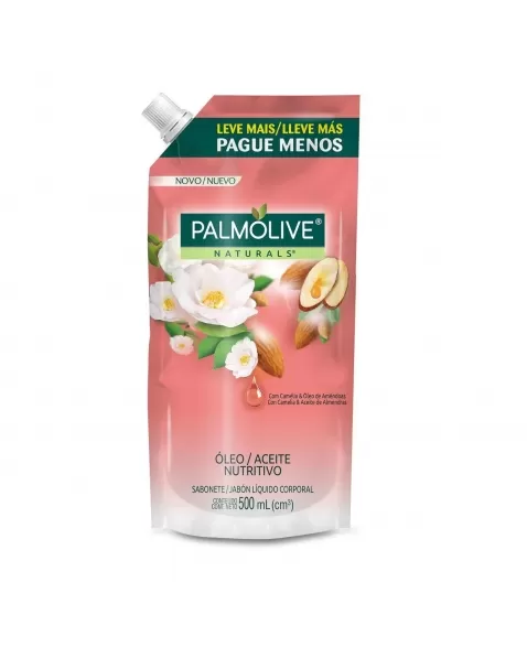 SABONETE LÍQUIDO PALMOLIVE NATURALS CAMÉLIA E ÓLEO DE AMENDÔAS 500ML REFIL