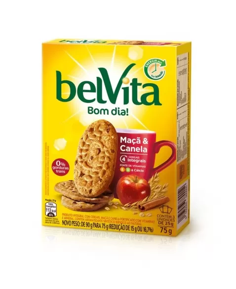 BISCOITO BELVITA MAÇA E CANELA 3 UNIDADES DE 25G