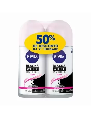 PACK DEO ROLL ON INVISIBLE B&W CLEAR 2UNID C/50% DESC FEM 50ML