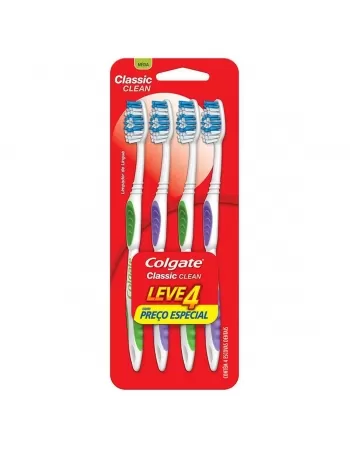 ESCOVA DENTAL COLGATE CLASSIC CLEAN 4 UNIDADES