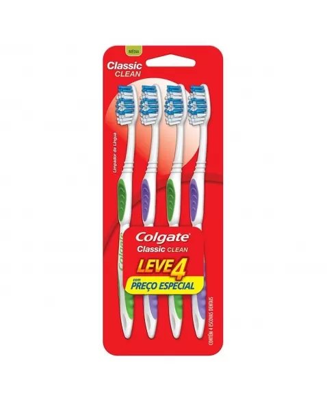 ESCOVA DENTAL COLGATE CLASSIC CLEAN 4 UNIDADES