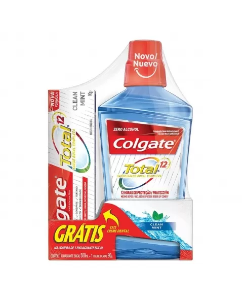 ENXAGUANTE BUCAL COLGATE TOTAL 12 CLEAN MINT 500ML GRÁTIS 1 TOTAL 12 90G